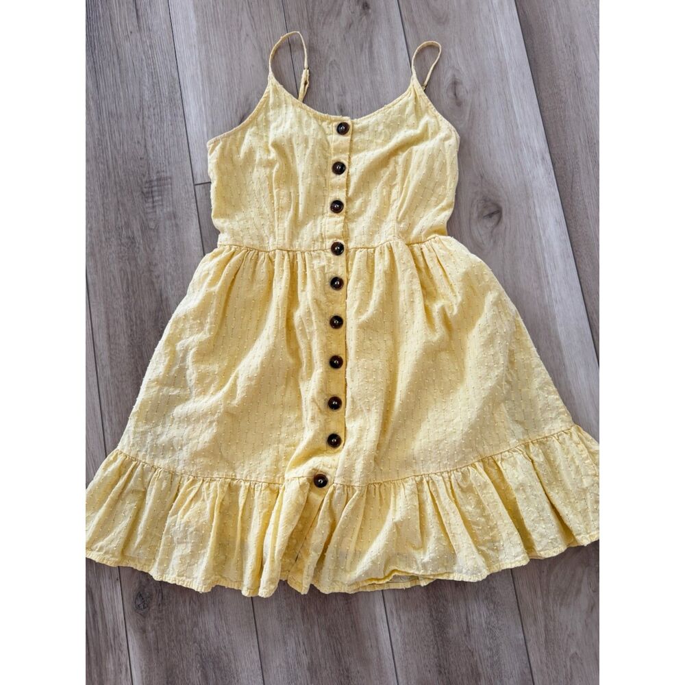 Japna Butter Yellow Eyelet Ruffle Hem Sun Dress Smocked Back Boho Summer M - Picture 6 of 15